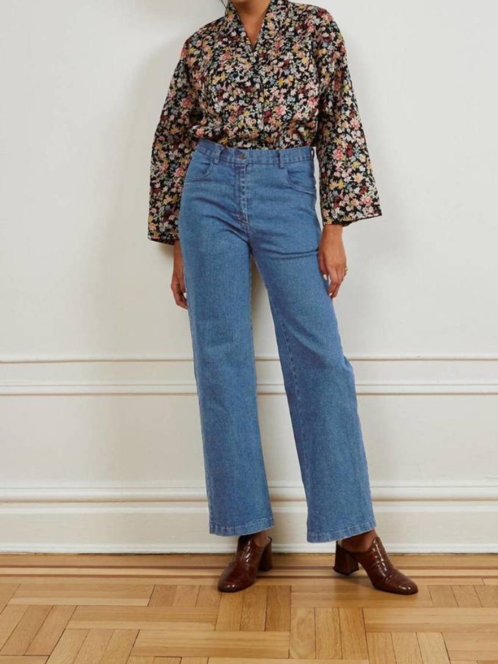 Loup marie jeans light indigo blue high rise wide flare leg 0569 stretch small